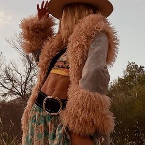 NWT SPELL STARLET JACQUARD COAT POWDER BLUE L